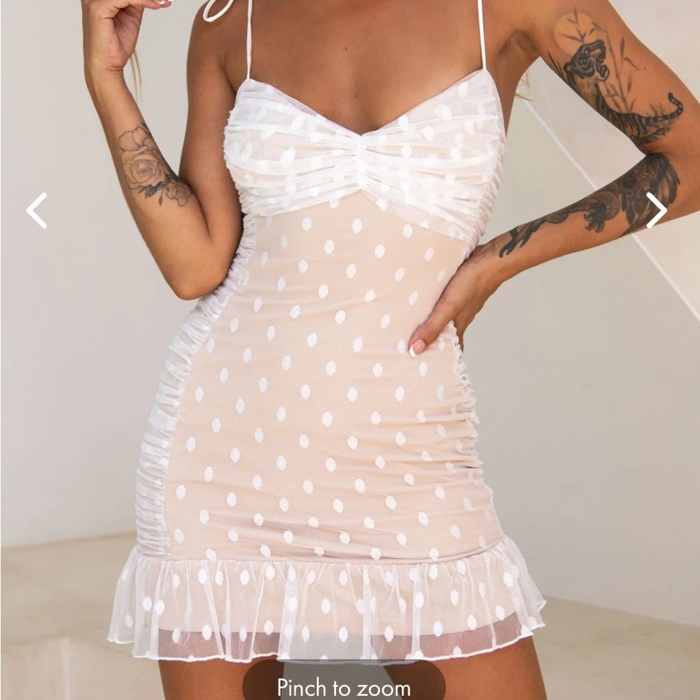 Sheer Polka Dot Mini Dress in White